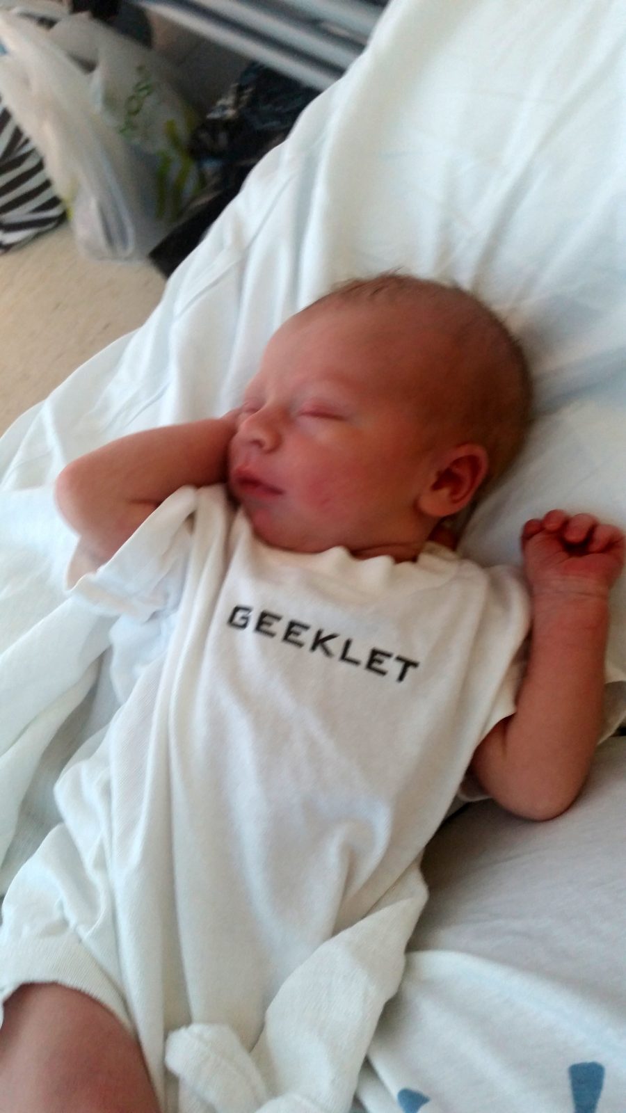 James as a newborn, in his Geeklet babygrow
